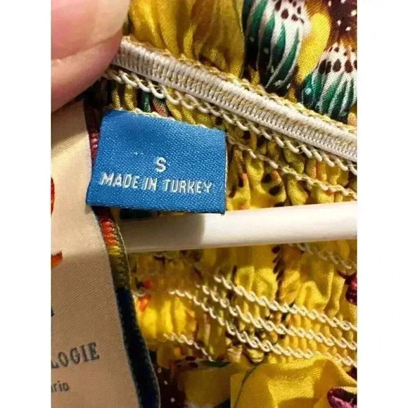 - - Anthropologie Farm Rio Dress, Yellow With Tropical Print. Size Small, … - Picture 3 of 8